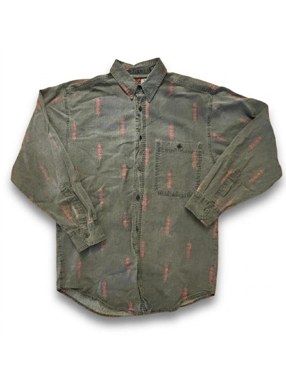 Vintage Today’s News Button Down Dark Green With Red Highlights Size Small